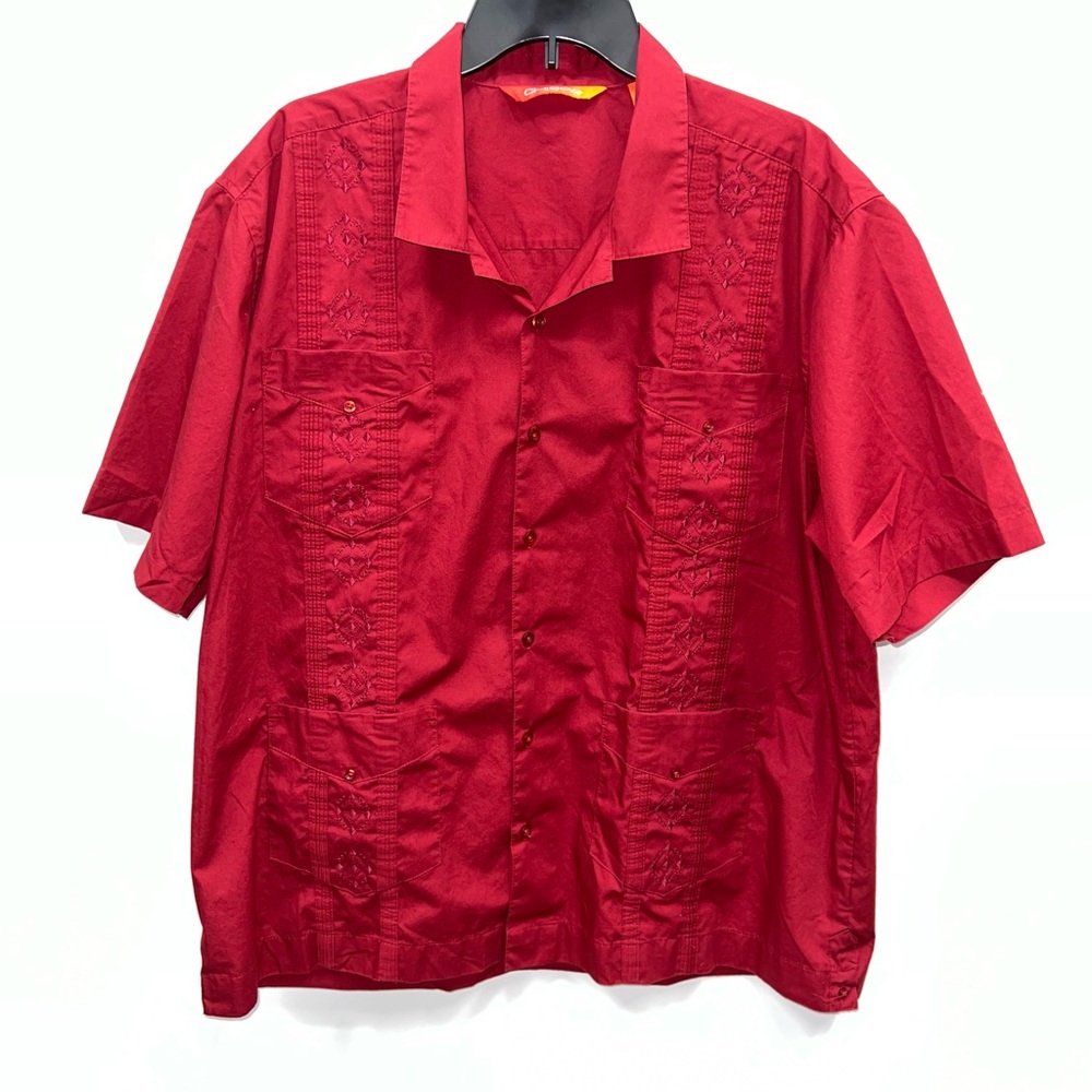 Chispa Shirt Mens XXL Red Short Sleeve Cotton Blend Embroidered Striped